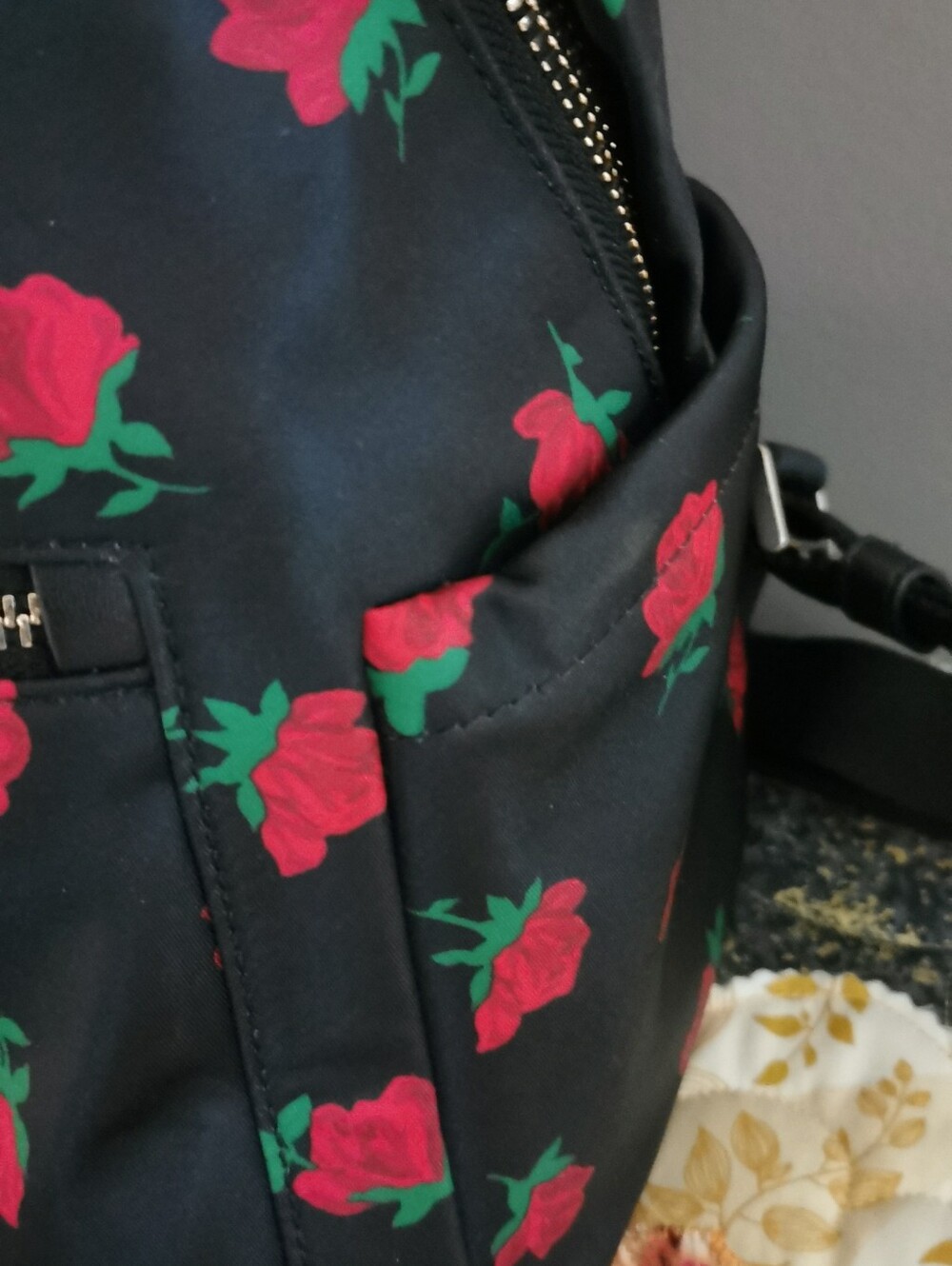 kate spade Black Backpack with Red Rose Print - Picture 12 of 16